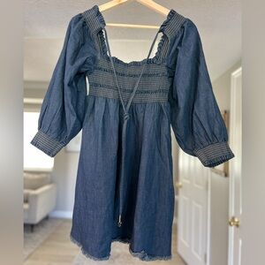 Free People Denim Smocked Mini Dress - XS